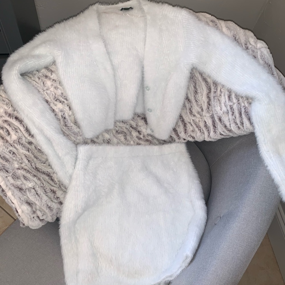Baby Blue Fuzzy Skirt and Sweater Set